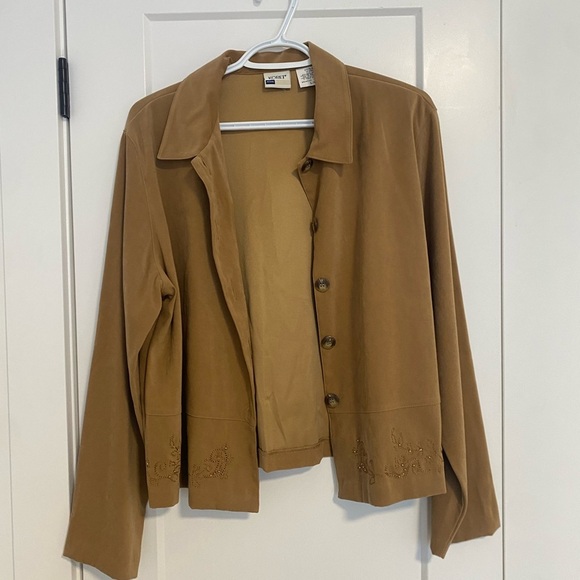 Koret Petite Toffee Camel Blazer Fall Beaded Embroidery Light Jacket Size Large - Picture 2 of 13